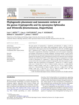 Phylogenetic Placement and Taxonomic Review of the Genus Cryptosporella and Its Synonyms Ophiovalsa and Winterella (Gnomoniaceae, Diaporthales)