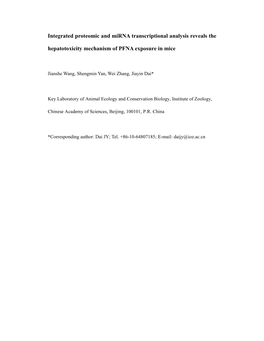 Integrated Proteomic and Mirna Transcriptional Analysis Reveals the Hepatotoxicity Mechanism of PFNA Exposure in Mice