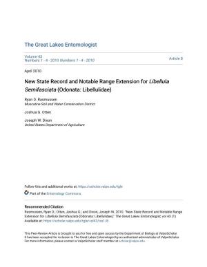 New State Record and Notable Range Extension for Libellula Semifasciata (Odonata: Libellulidae)