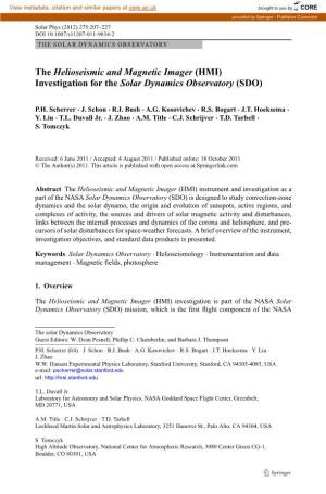 HMI) Investigation for the Solar Dynamics Observatory (SDO