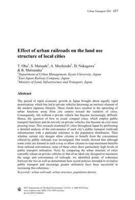 Effect of Urban Railroads on the Land Use Structure of Local Cities