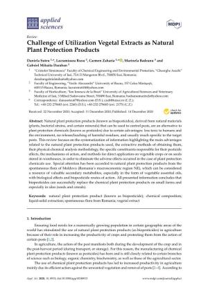 Challenge of Utilization Vegetal Extracts As Natural Plant Protection Products