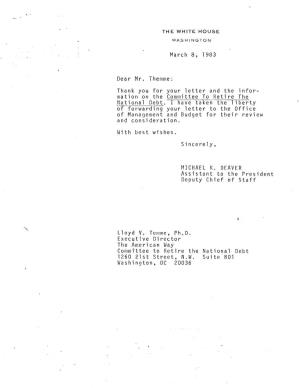 March 8, 1983 Dear Mr. Themme: Thank You for Your Letter and the Infor