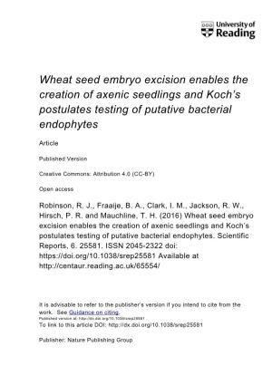 Wheat Seed Embryo Excision Enables the Creation of Axenic Seedlings and Koch’S Postulates Testing of Putative Bacterial Endophytes