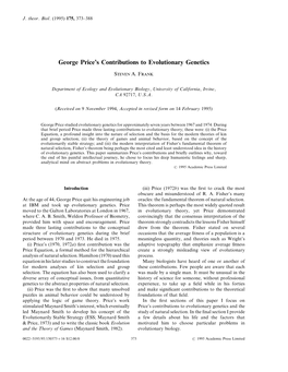 George Price's Contributions to Evolutionary Genetics
