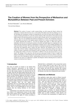 The Creation of Women from the Perspective of Mufassirun and Muhaddithun Between Past and Present Scholars