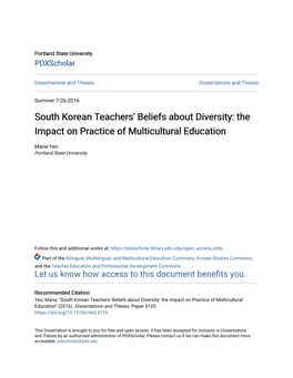 South Korean Teachers' Beliefs About Diversity: the Impact on Practice of Multicultural Education
