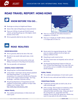 Road Travel Report: Hong Kong