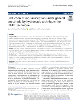 Reduction of Intussusception Under General Anesthesia by Hydrostatic