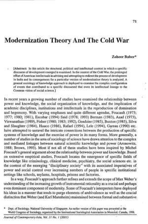 Modernization Theory and the Cold War