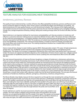 TEXTURE ANALYSIS for ASSESSING MEAT TENDERNESSS Tenderness, Juiciness, Flavours