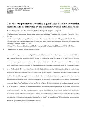 Can the Two-Parameter Recursive Digital Filter Baseflow Separation Method Really Be Calibrated by the Conductivity Mass Balance Method?