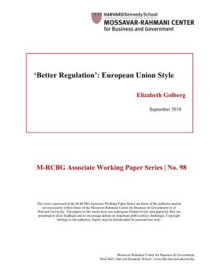 'Better Regulation': European Union Style