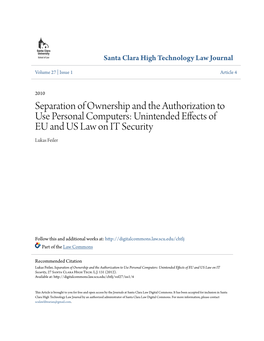 Separation of Ownership and the Authorization to Use Personal Computers: Unintended Effects of EU and US Law on IT Security Lukas Feiler