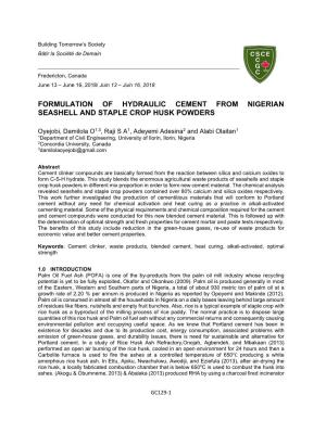 Formulation of Hydraulic Cement from Nigerian Seashell and Staple Crop Husk Powders