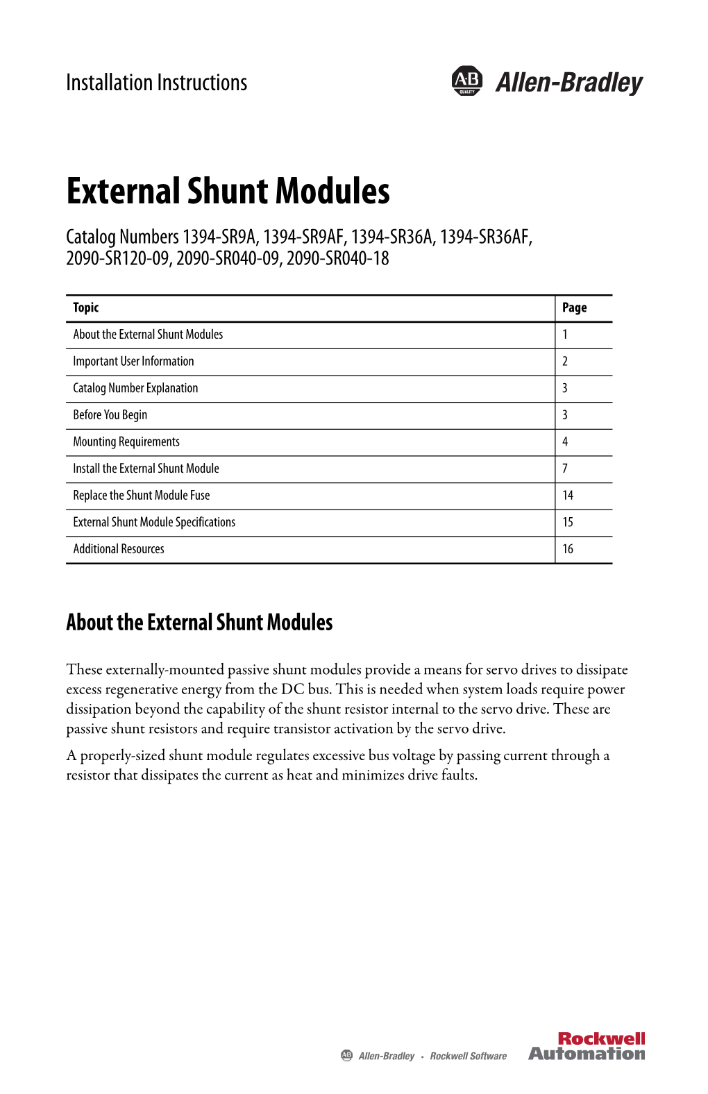 External Shunt Modules Installation Instructions