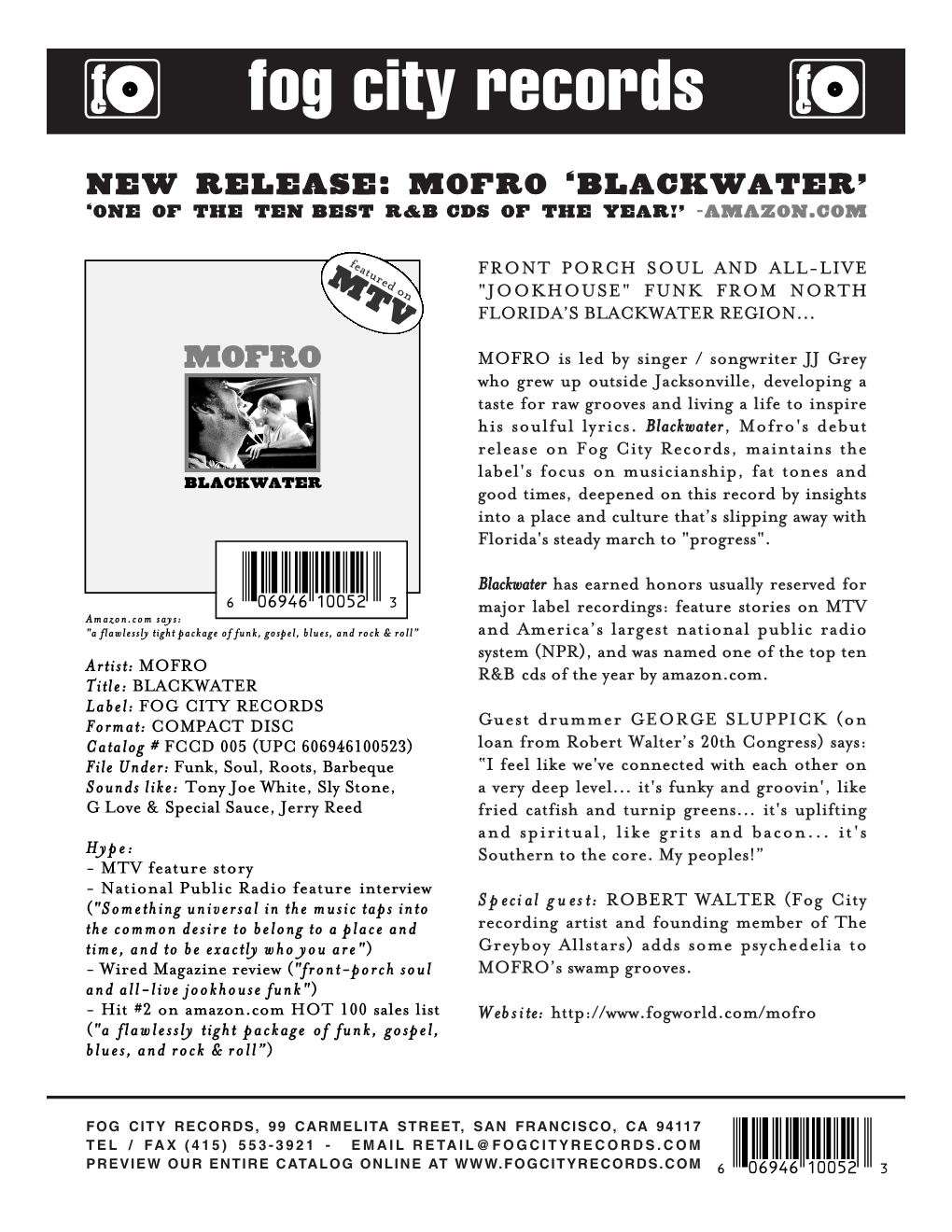 Mofro “Blackwater” “One of the Ten Best R&B Cds of the Year!” -AMAZON.COM
