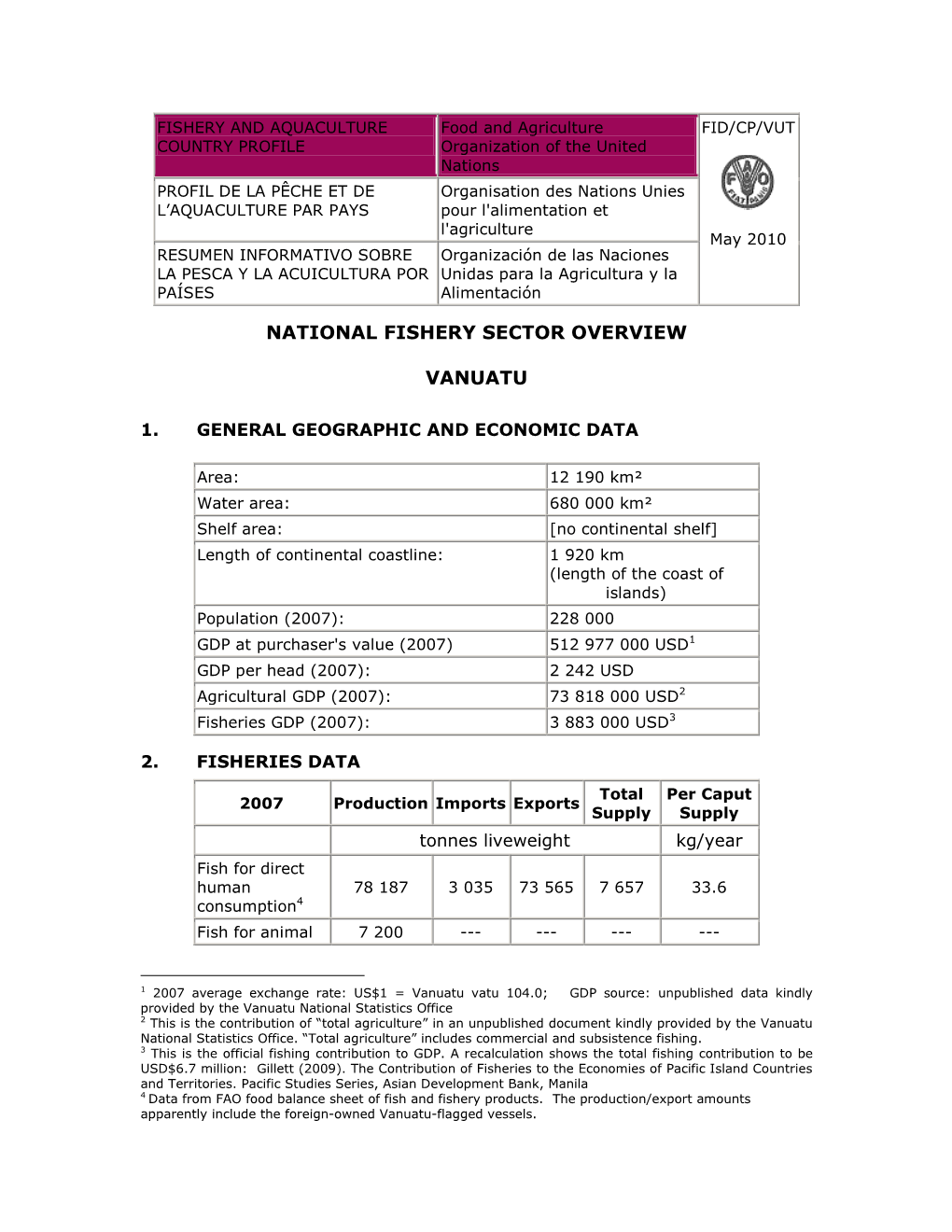 National Fishery Sector Overview Vanuatu