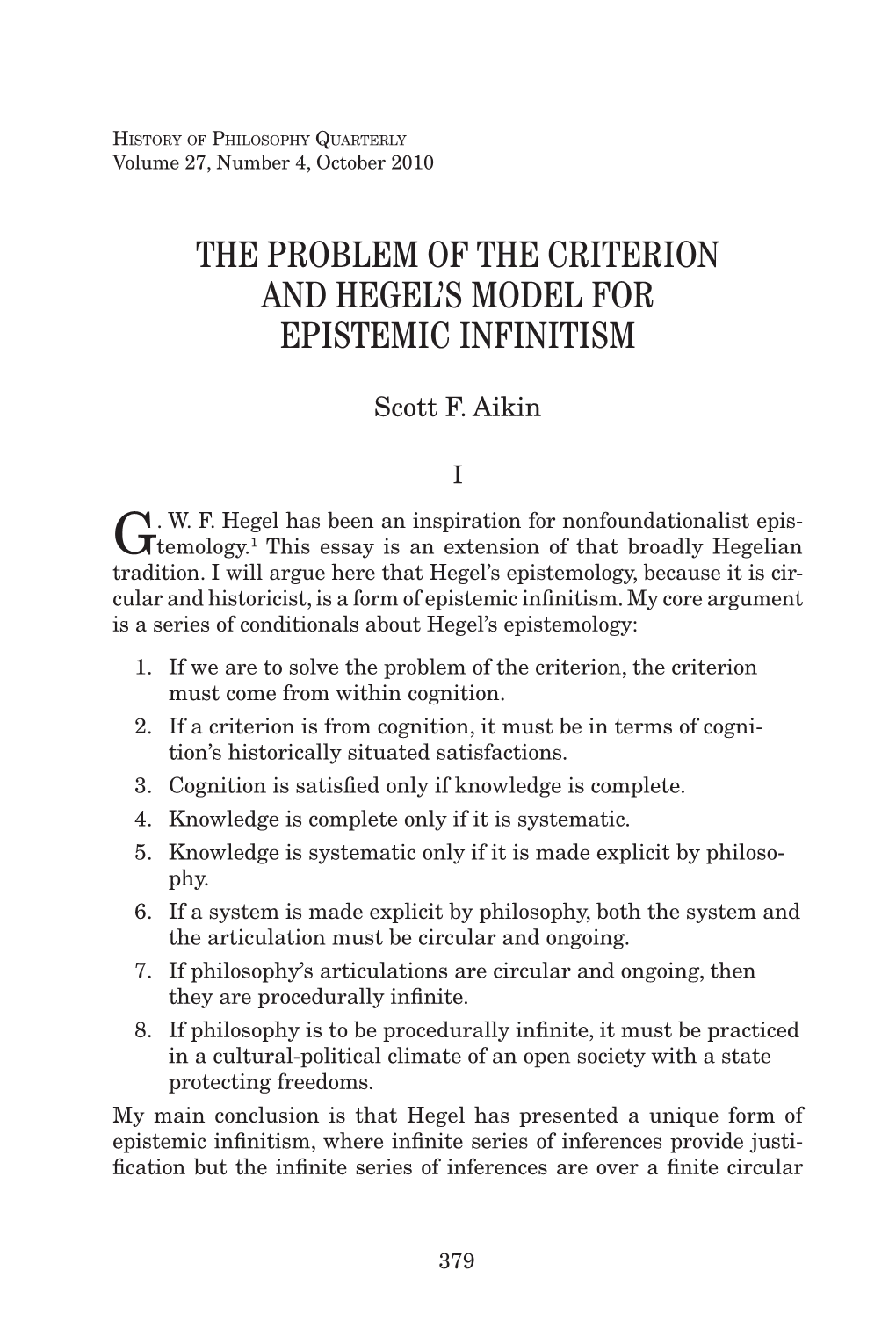 The Problem of the Criterion and Hegells Model for Epistemic Infinitism