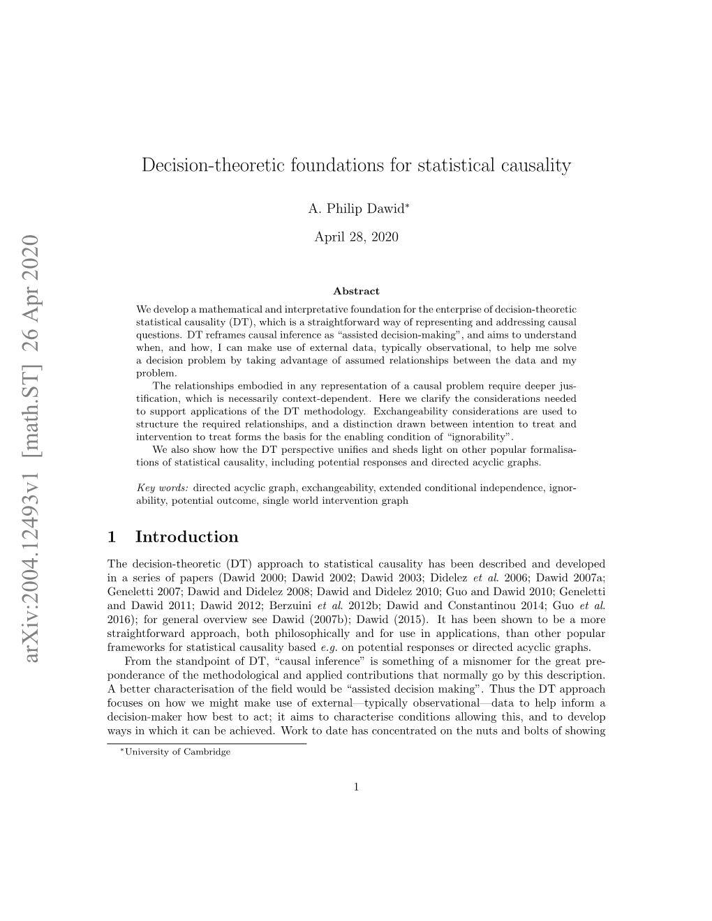 Decision-Theoretic Foundations for Statistical Causality