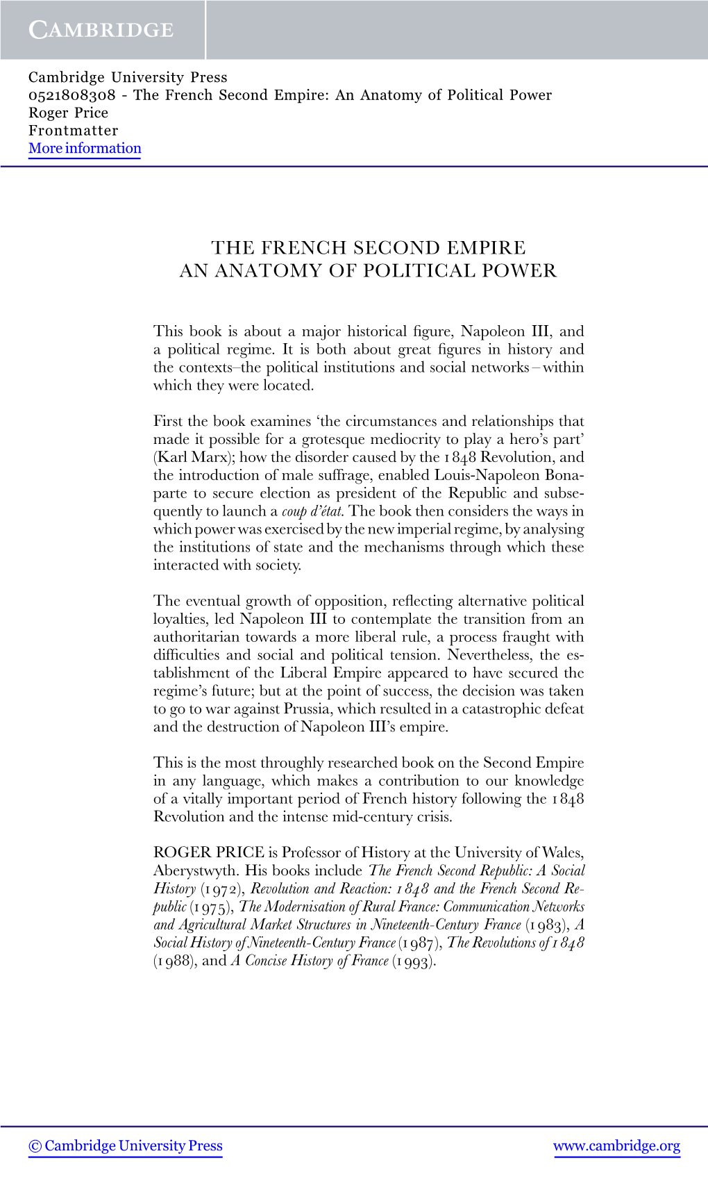 The French Second Empire an Anatomy of Political Power