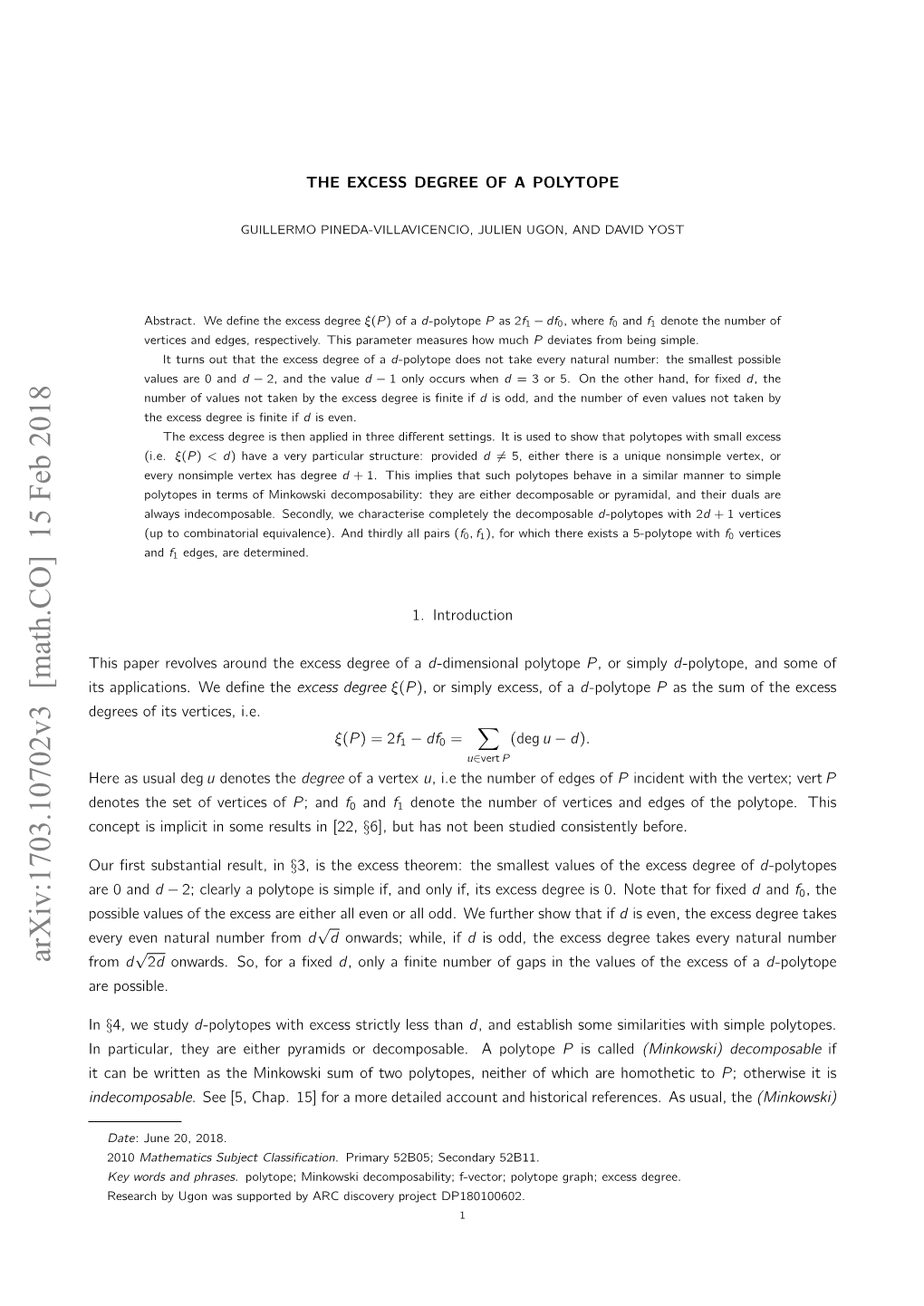 Arxiv:1703.10702V3 [Math.CO] 15 Feb 2018 from D 2D Onwards