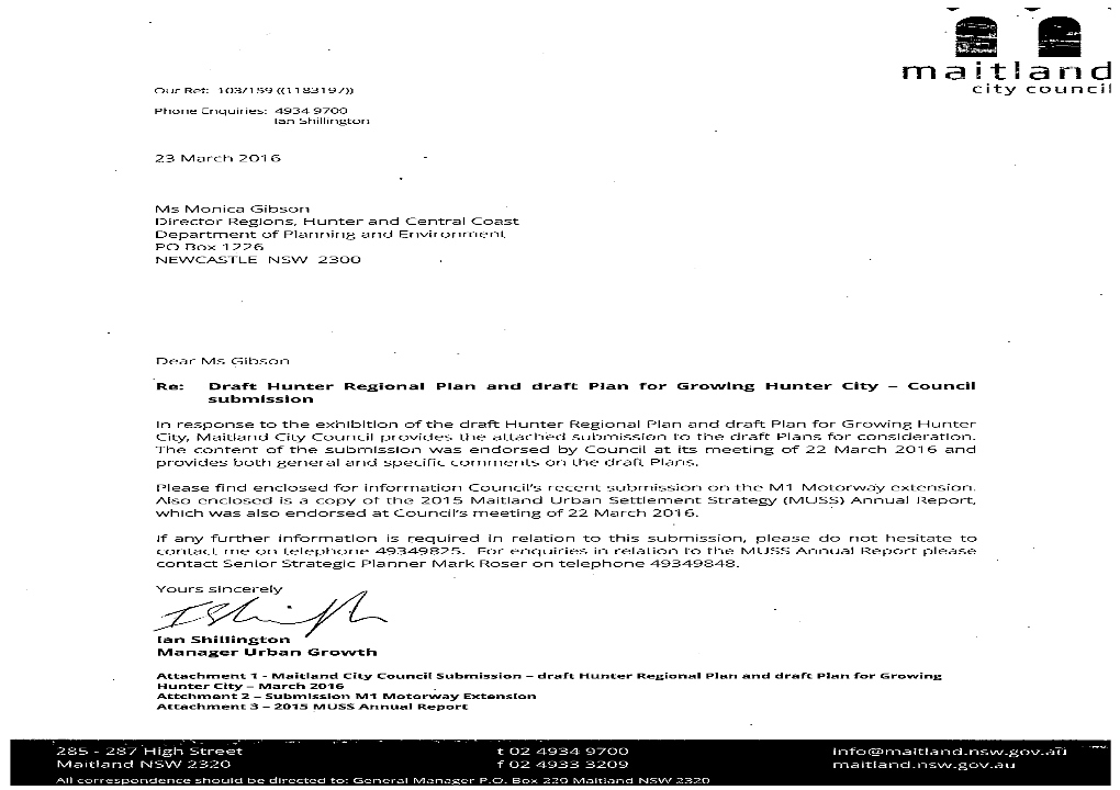 Attachment 1. Maitland City Council Submission – Draft Hunter Regional Plan and Draft Plan for Growing Hunter City