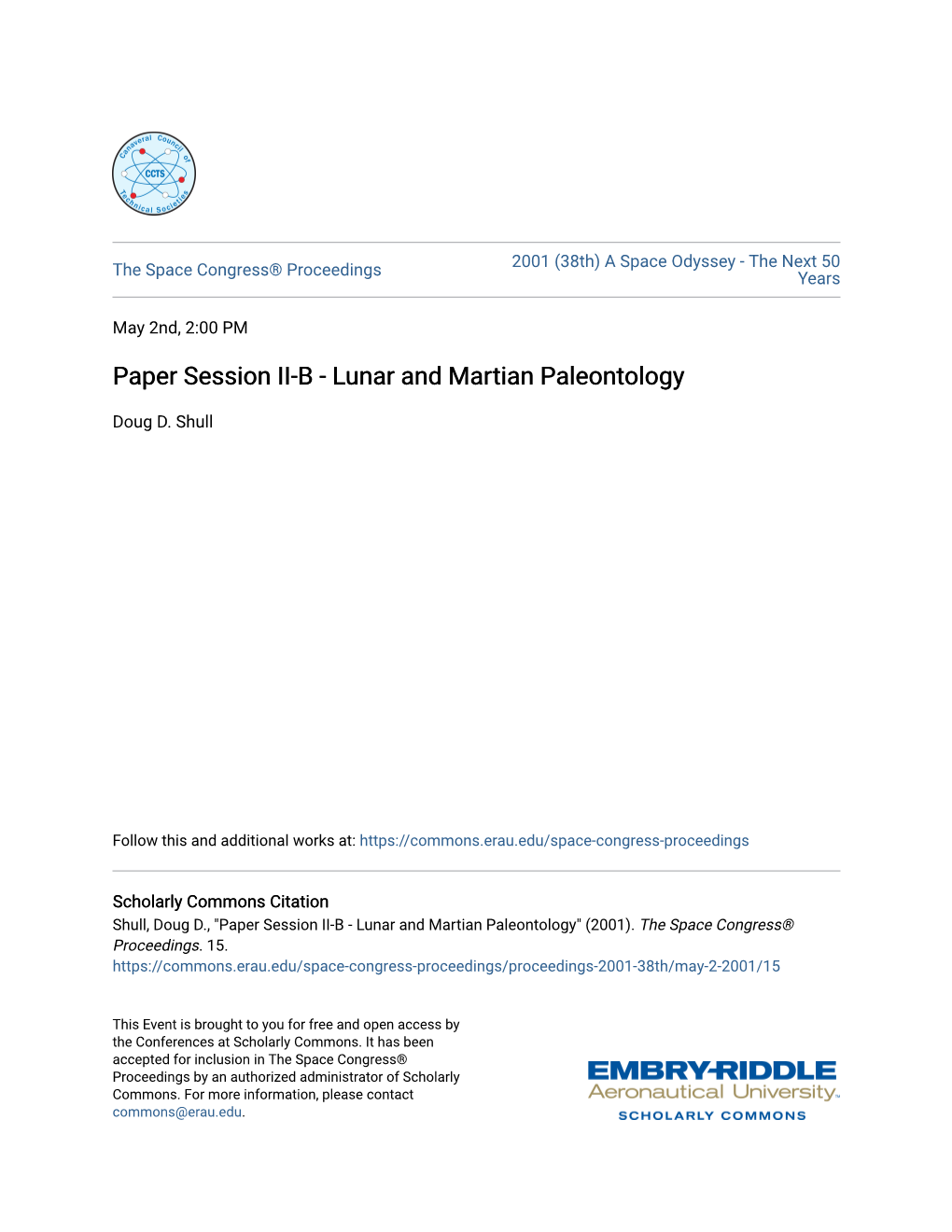 Paper Session II-B - Lunar and Martian Paleontology