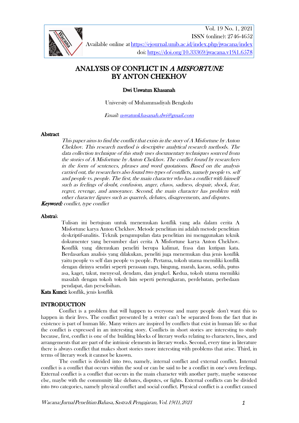 Analysis of Conflict in a Misfortune by Anton Chekhov