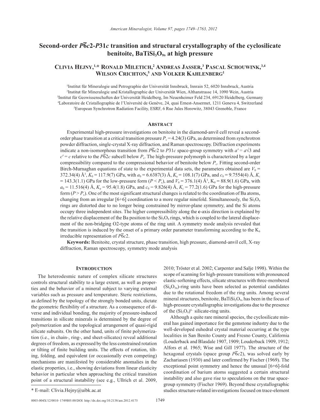 Second Order P6c2-P31c Transition and Structural