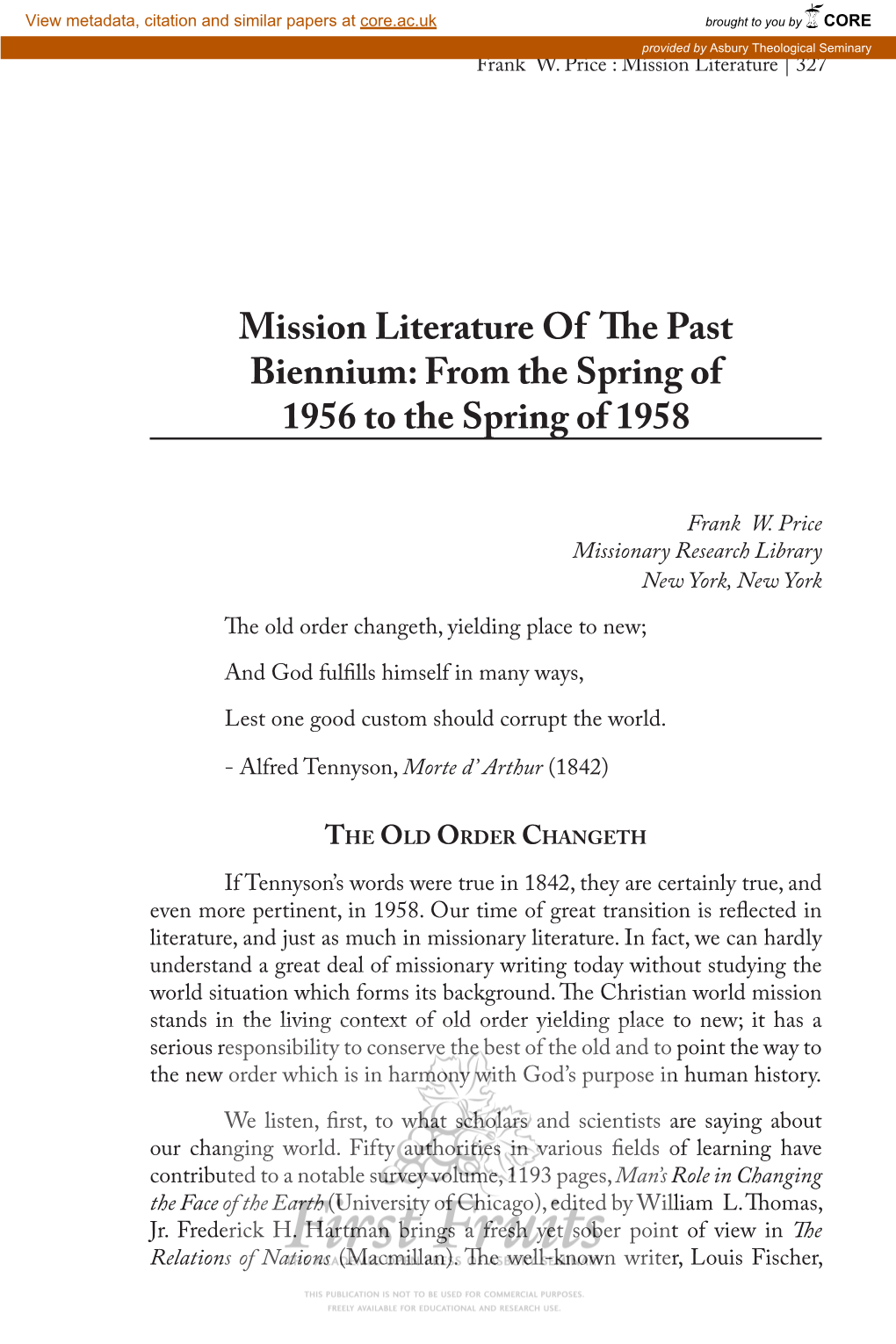 Mission Literature of the Past Biennium