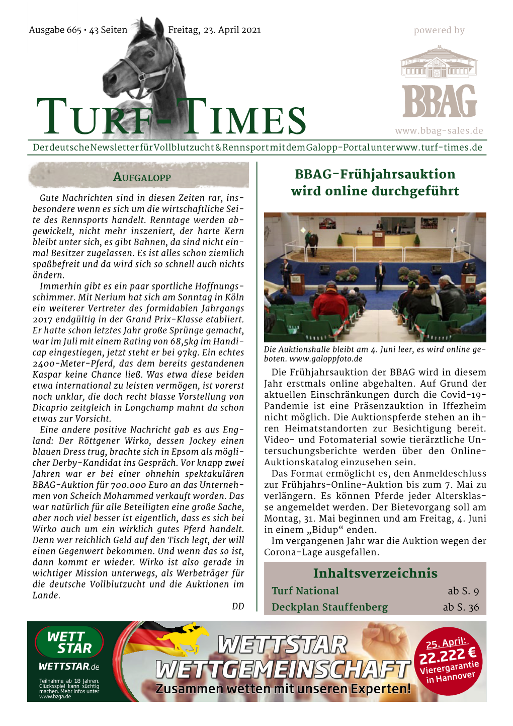 Turf-Times Der Deutsche Newsletter Für Vollblutzucht & Rennsport Mit Dem Galopp-Portal Unter