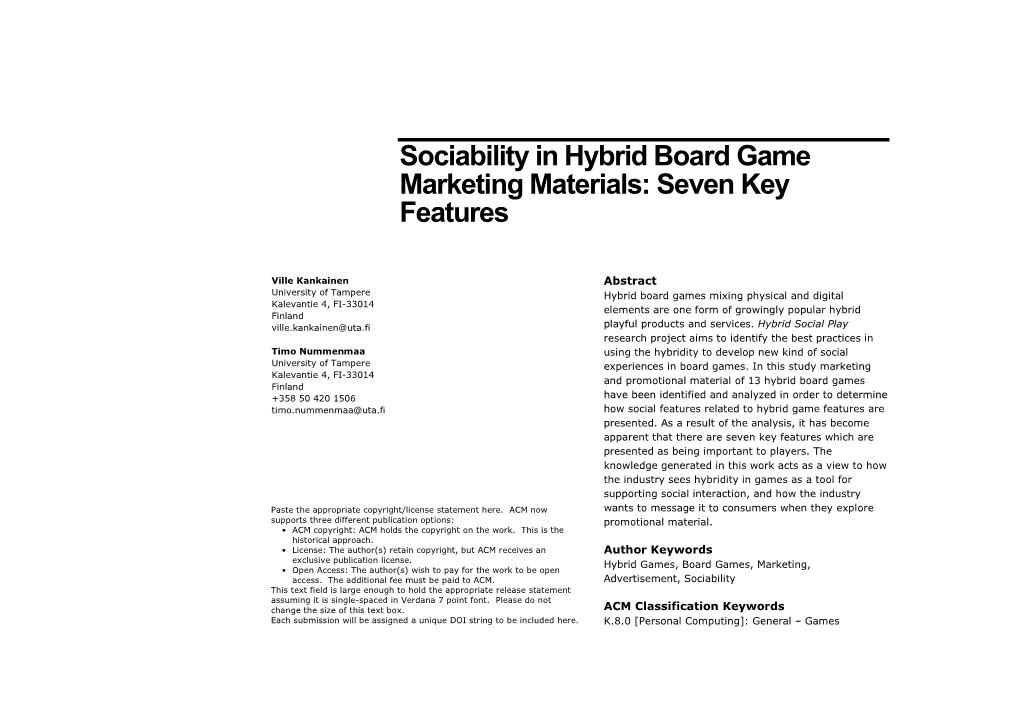 Sociability in Hybrid Board Game Marketing Materials: Seven Key Features