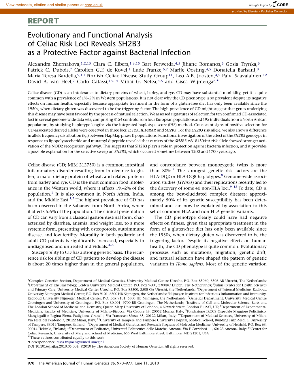 Evolutionary and Functional Analysis of Celiac Risk Loci Reveals SH2B3 As a Protective Factor Against Bacterial Infection