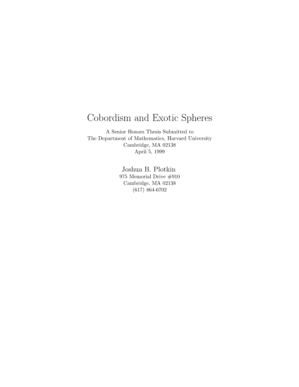 Cobordism and Exotic Spheres