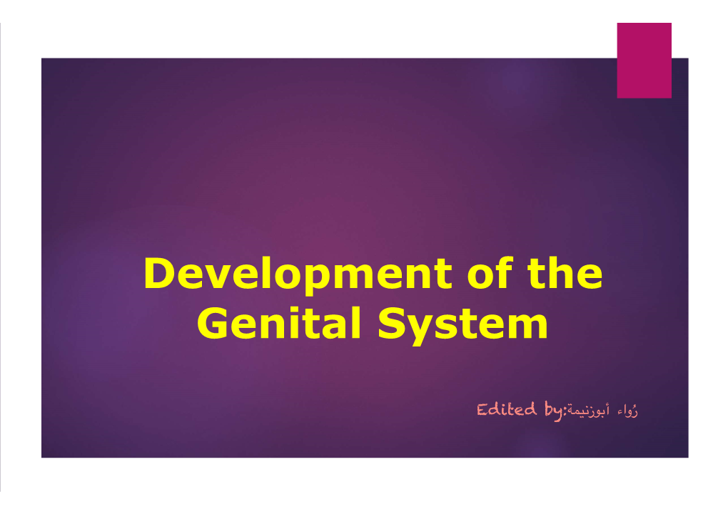 Development of the Genital System Development of the Gonads