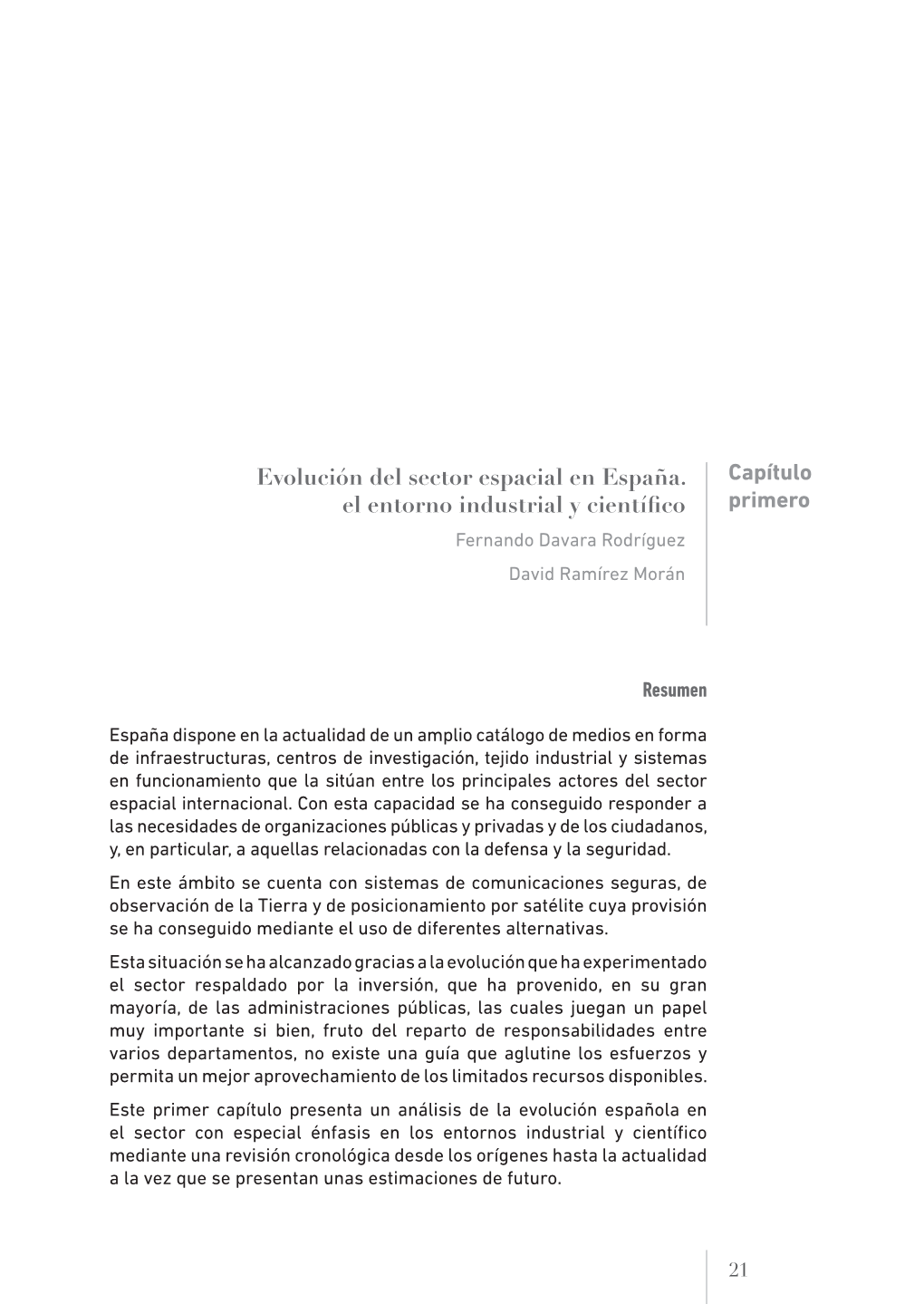 Capítulo Primero Evolución Del Sector Espacial En España. El Entorno