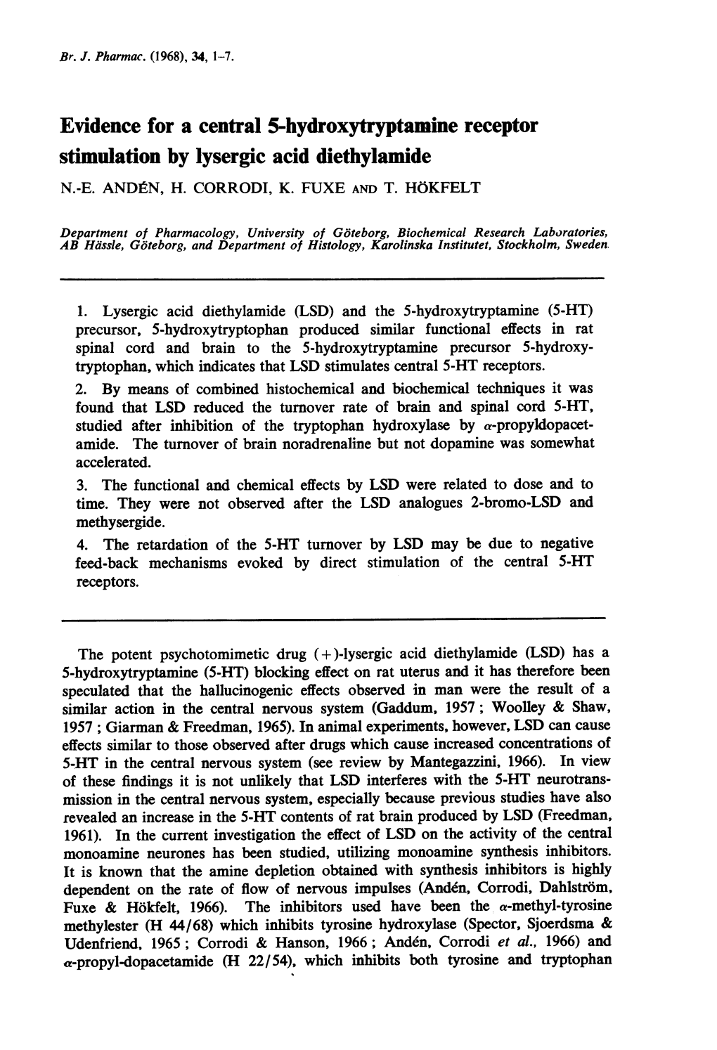 Evidence for a Central 5-Hydroxytryptamine Receptor Stimulation by Lysergic Acid Diethylamide N.-E