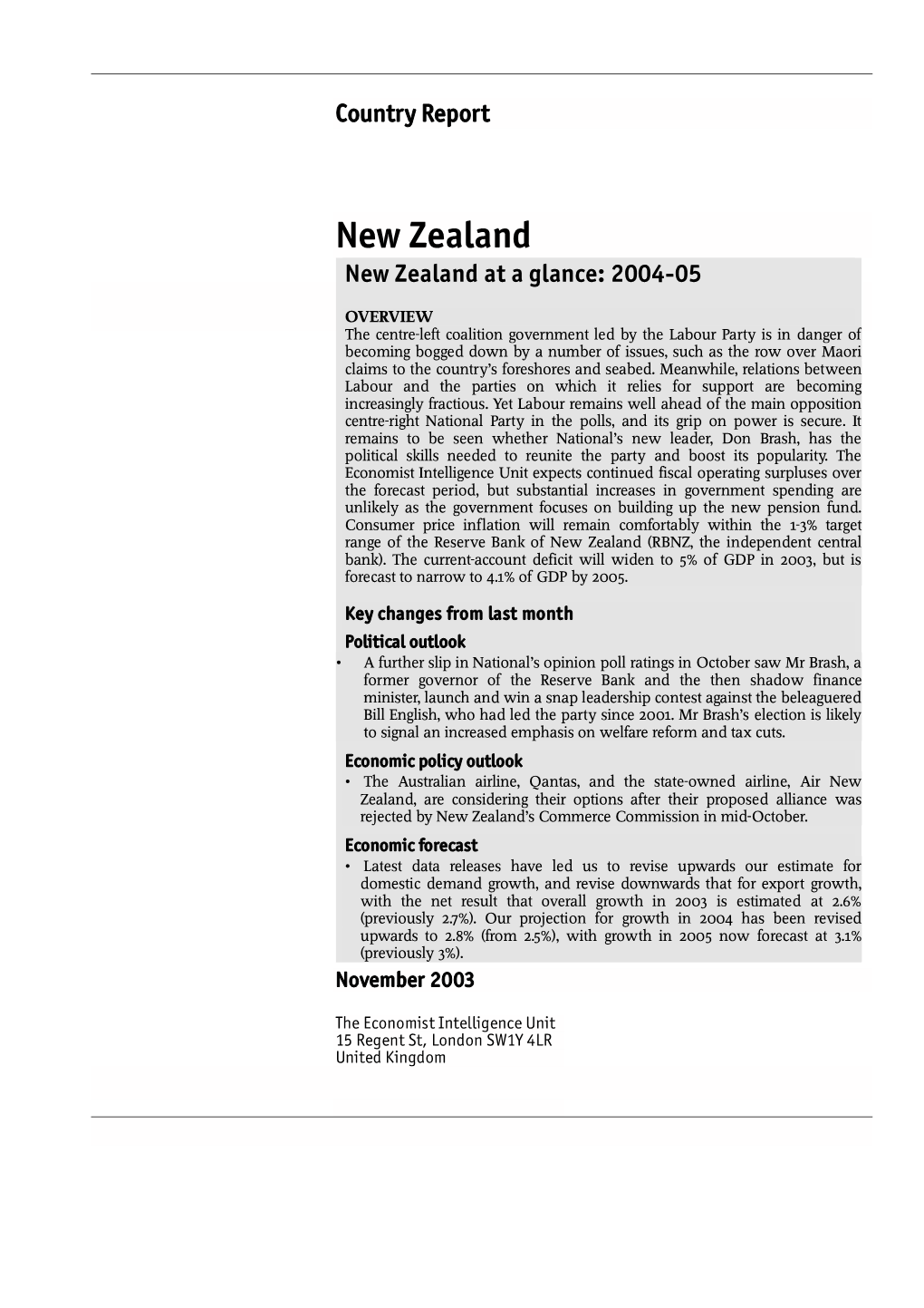 New Zealand New Zealand at a Glance: 2004-05