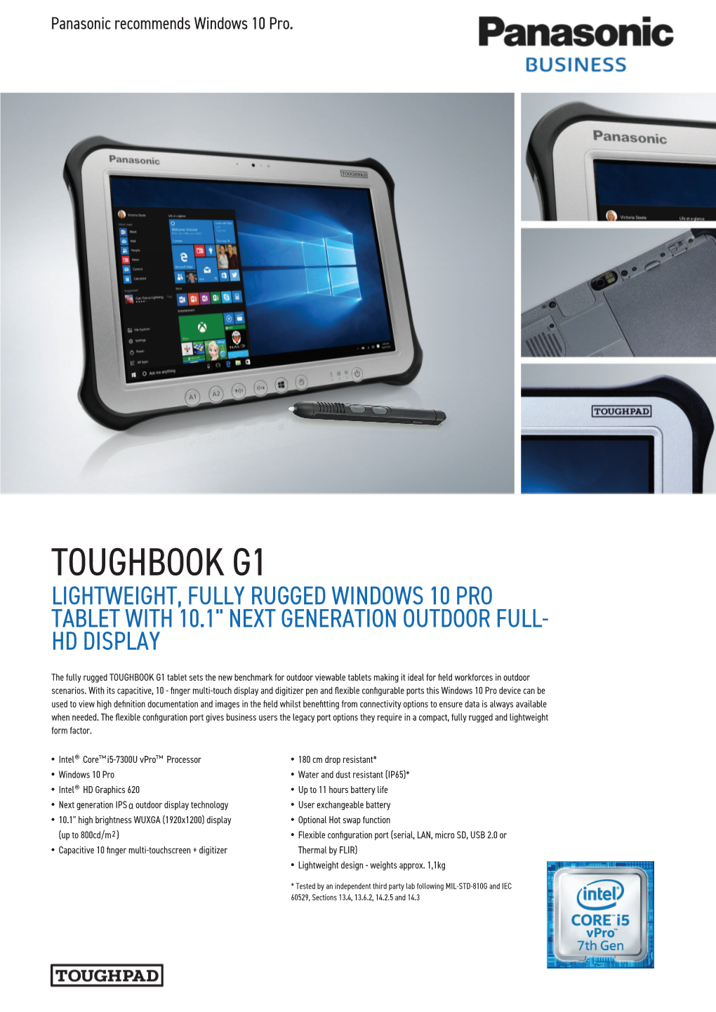 Toughbook G1 Lightweight, Fully Rugged Windows 10 Pro Tablet with 10.1" Next Generation Outdoor Full- Hd Display