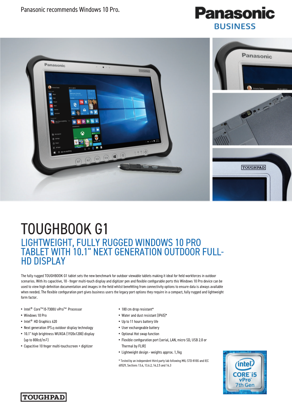 Toughbook G1 Lightweight, Fully Rugged Windows 10 Pro Tablet with 10.1