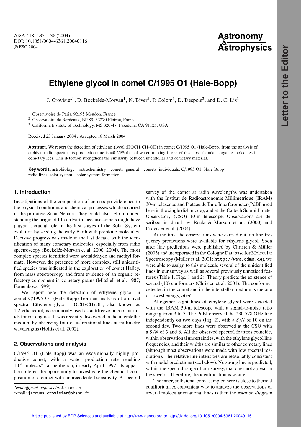 Ethylene Glycol in Comet C/1995 O1 (Hale-Bopp)