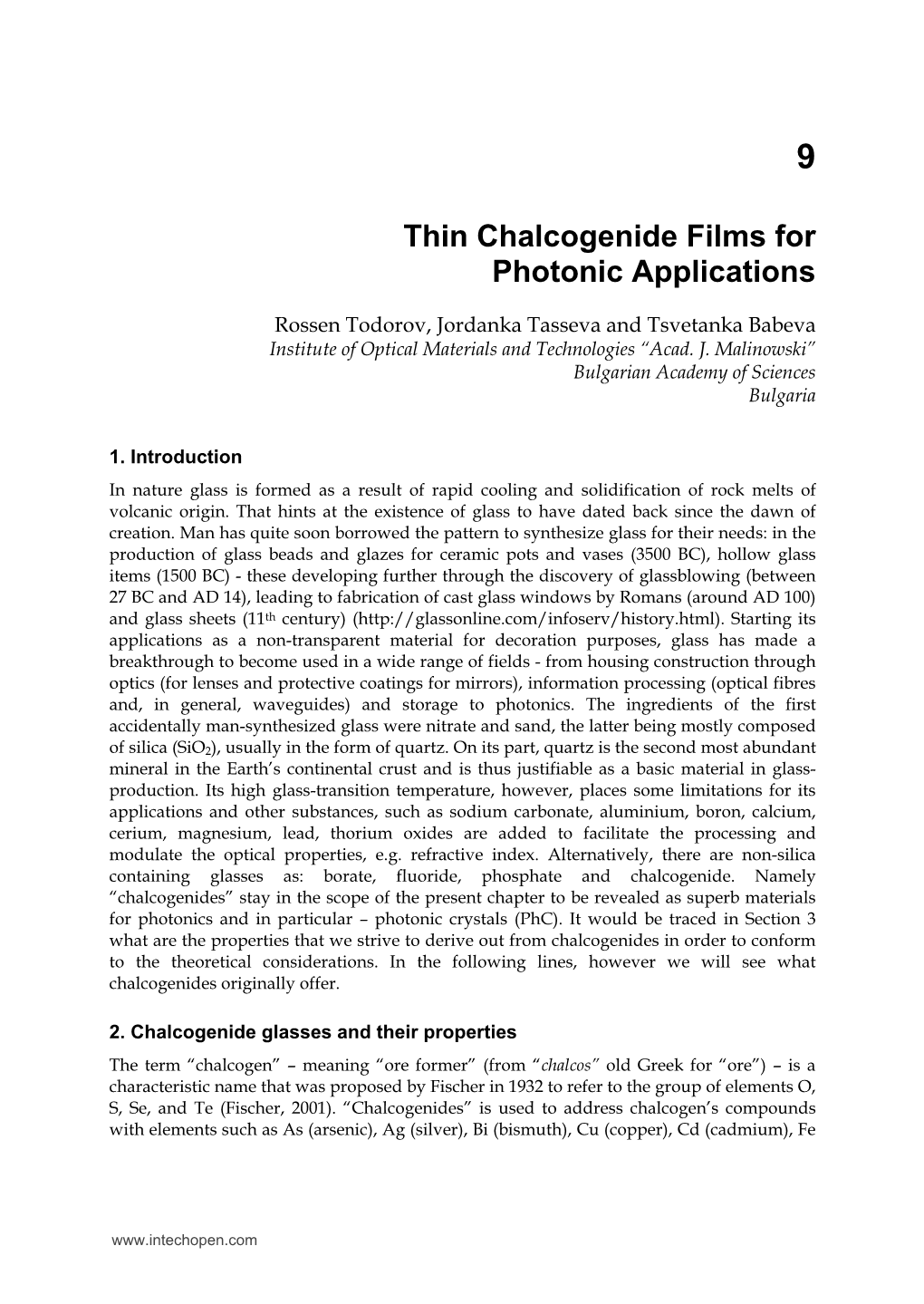 Thin Chalcogenide Films for Photonic Applications