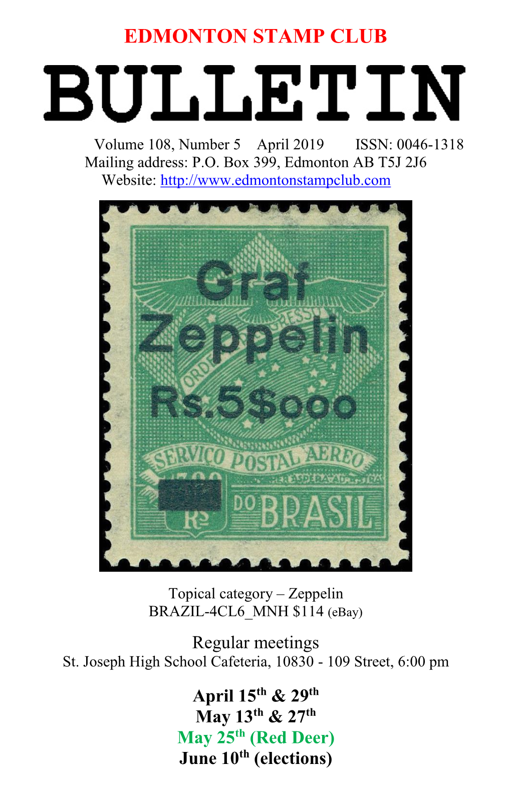 2019 ISSN: 0046-1318 Mailing Address: P.O