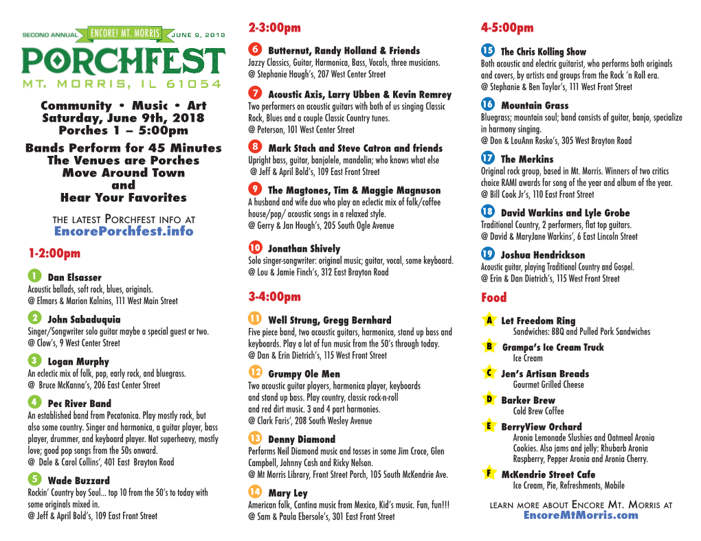 2-3:00Pm 3-4:00Pm 4-5:00Pm 1-2:00Pm Encoreporchfest.Info Food