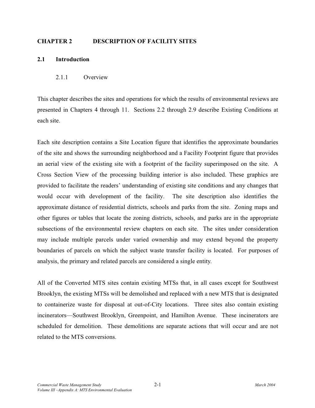 Chapter 2 Description of Facility Sites