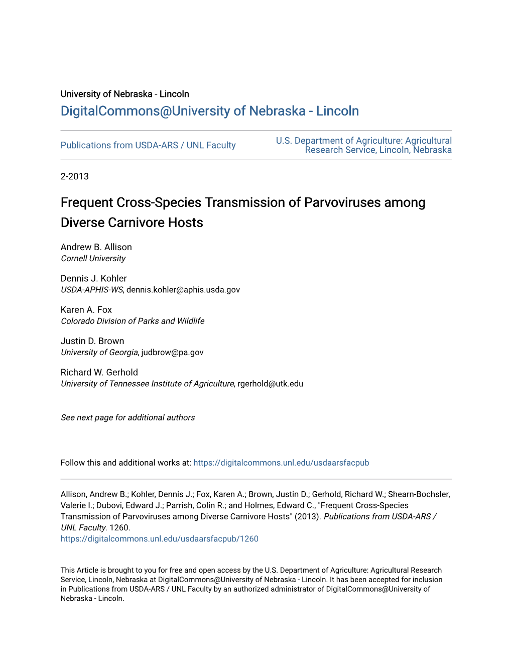 Frequent Cross-Species Transmission of Parvoviruses Among Diverse Carnivore Hosts