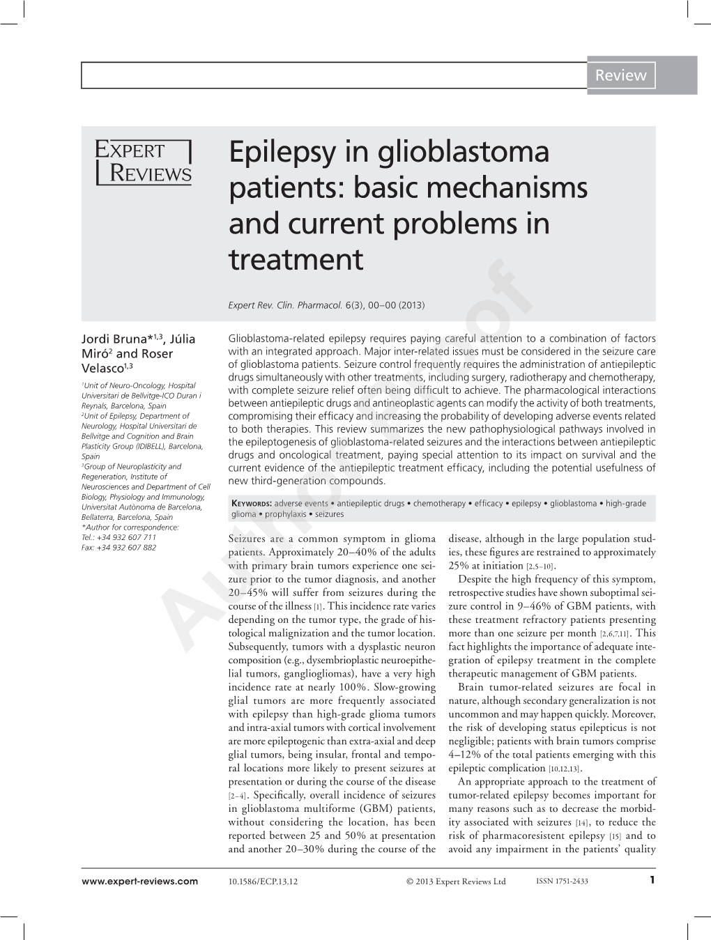 Epilepsy in Glioblastoma Patients: Basic Mechanisms and Current