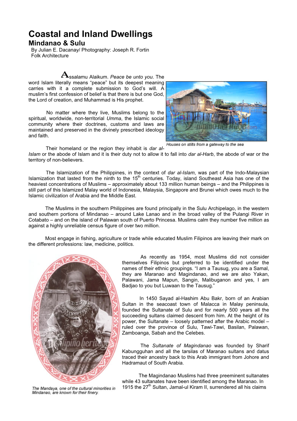 Coastal and Inland Dwellings Mindanao & Sulu by Julian E