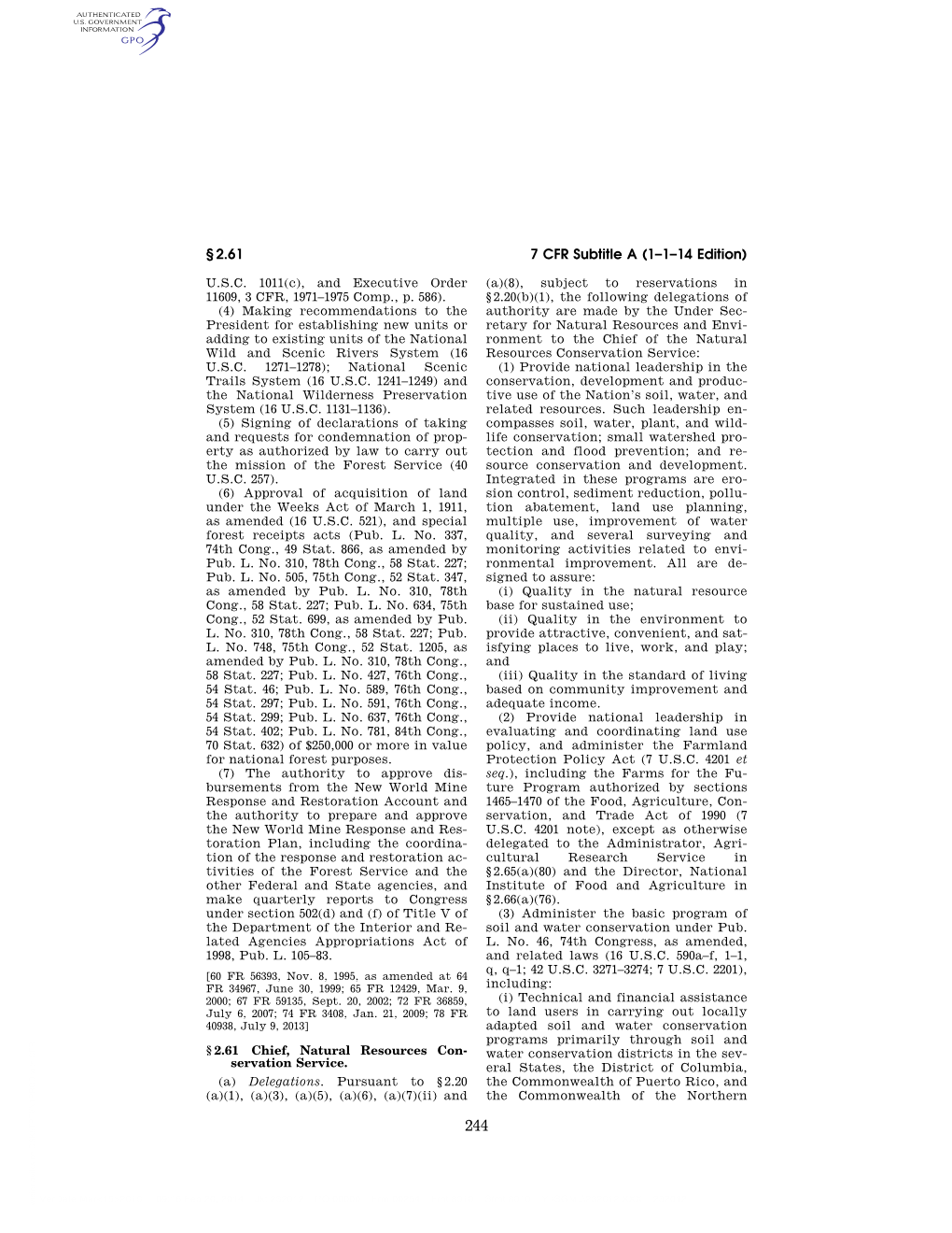 7 CFR Subtitle a (1–1–14 Edition) § 2.61